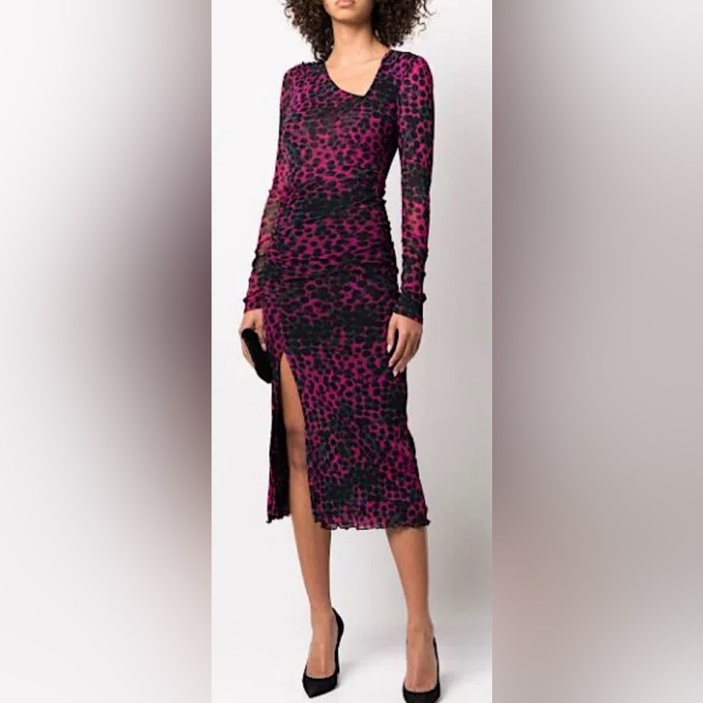 Diane Von Furstenberg Edyna Ruched Midi Dress Asymmetric Neckline ZB1 - Picture 8 of 9